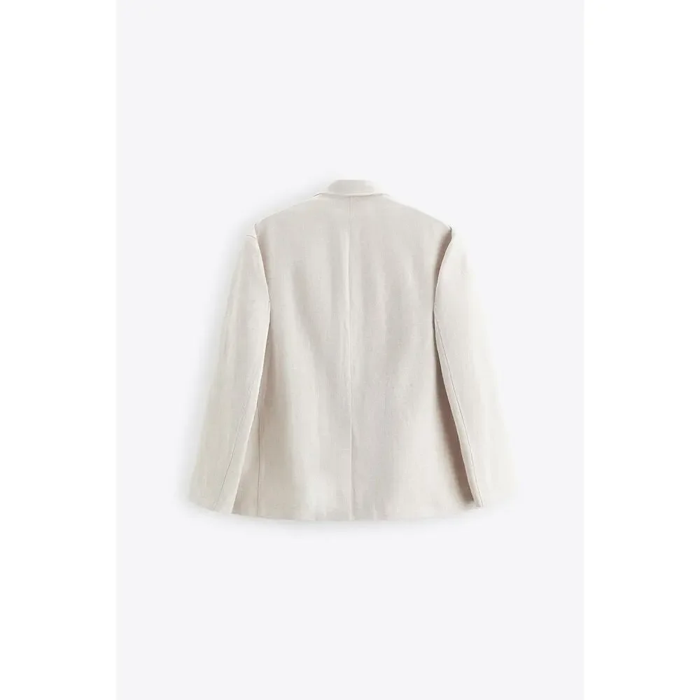 ZARA Linen Blend Sports Coat Blazer Jacket Ivory Cream Size Large